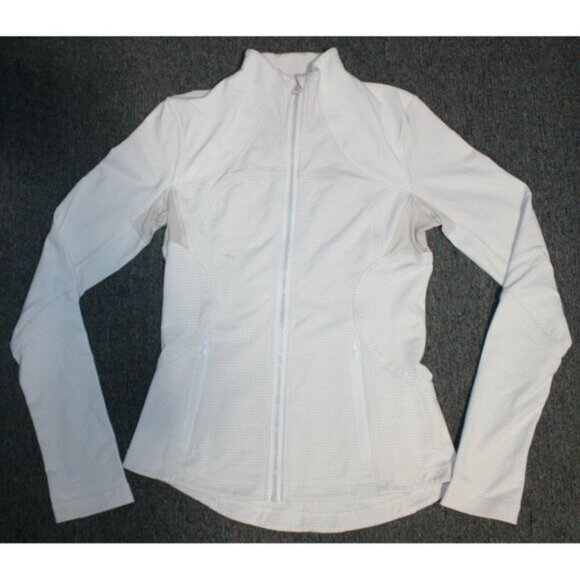 Lululemon Forme Full Zip Jacket Gingham Plaid Dune White Size 8 Activewear - Picture 2 of 16